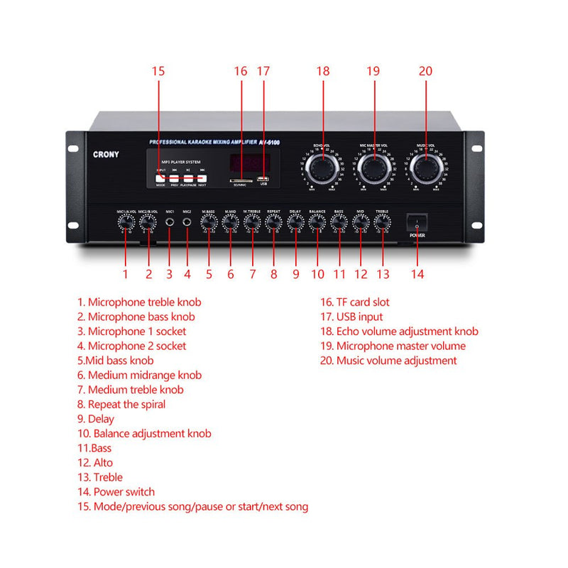 CRONY AV5100 Professional system Amplifier with BT Power amplifier home KTV - Edragonmall.com