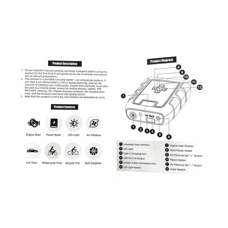 CRONY B03 Jumper Starter Car Charger jump Starter & Wireless Inflator Pump - Edragonmall.com