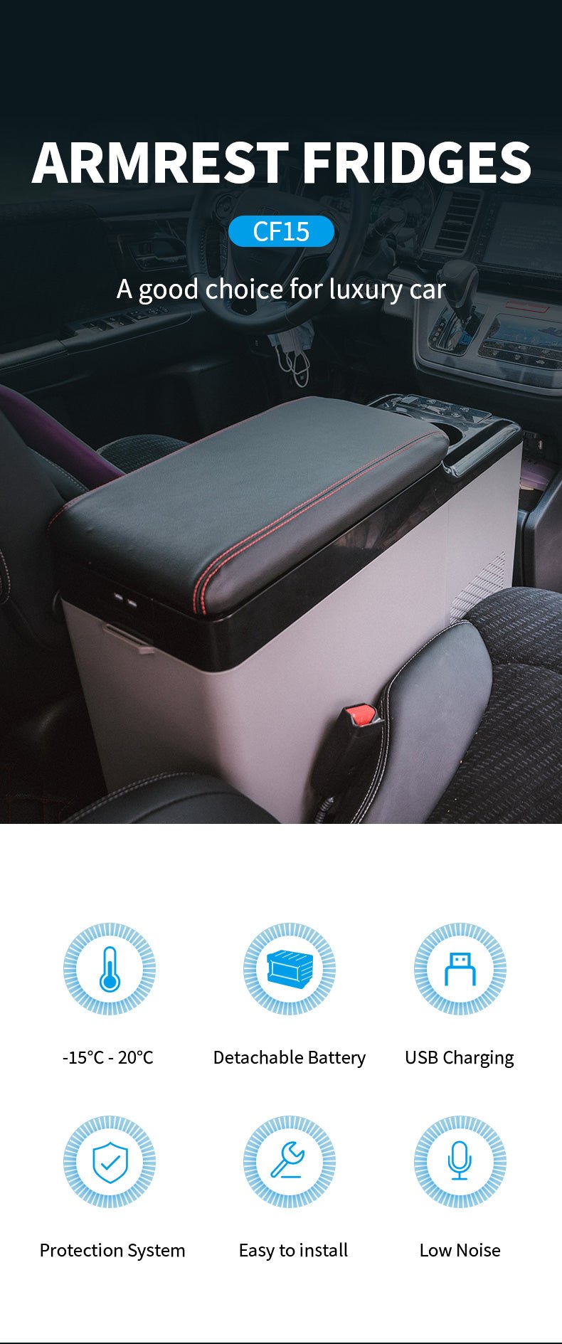 CRONY CF15 15L Vehicle Refrigerator with APP DC 12V for centre armrest in car truck refrigerator without battery - Edragonmall.com