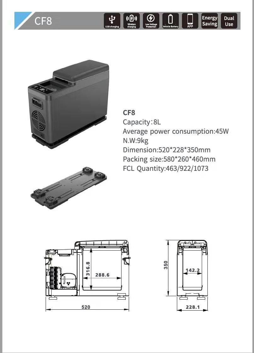 CRONY CF8 8L Vehicle Refrigerator with APP Car Refrigerator Freezer Small Fridge for Family Camping Cooler and Warmer - Edragonmall.com