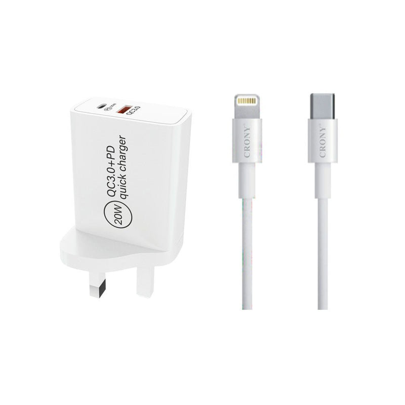 CRONY CR-003 PD20W+QC3.0 Fast Charger+3ACharging&amp;Data Cable - Edragonmall.com
