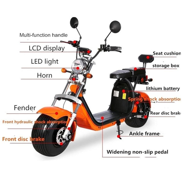 CRONY G-028 1500W Electric Motorcycle Harley Double Seat with double battery Rugged Electric Fat Tire | blue - Edragonmall.com