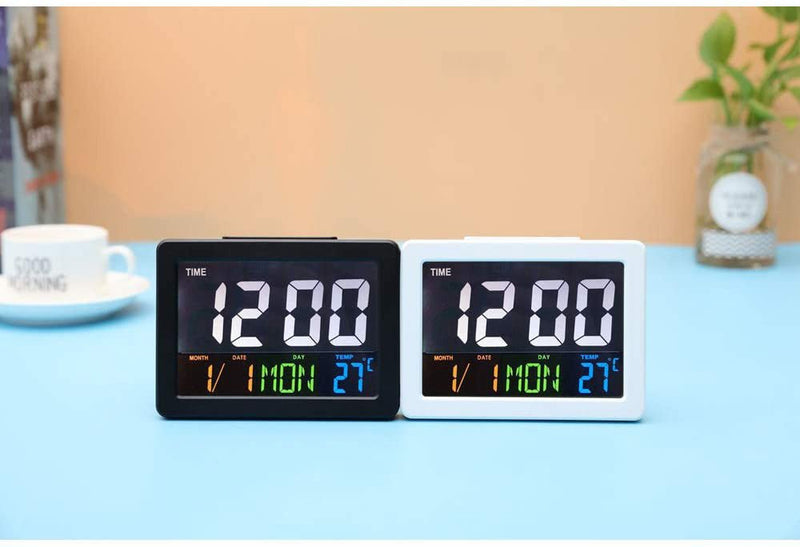 CRONY  GH-2000 Color Electronic Clock Bedside Large Screen LED Alarm Clock with Date, Temperature | Black