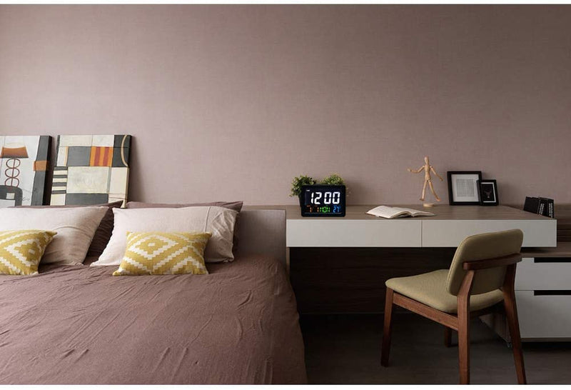 CRONY  GH-2000 Color Electronic Clock Bedside Large Screen LED Alarm Clock with Date, Temperature | White