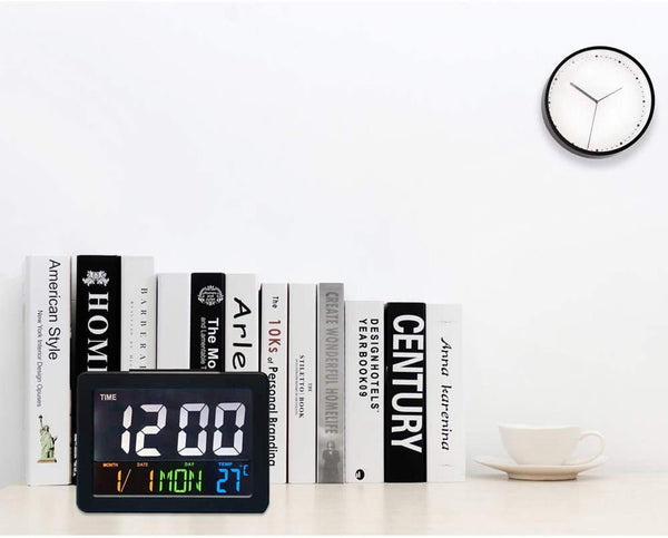 CRONY  GH-2000 Color Electronic Clock Bedside Large Screen LED Alarm Clock with Date, Temperature | White