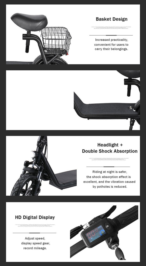 CRONY JL005-02 Small Harley Electric Bicycle Folding Electric Scooter 2 Wheels Electric Motorcycle with Basket - Edragonmall.com