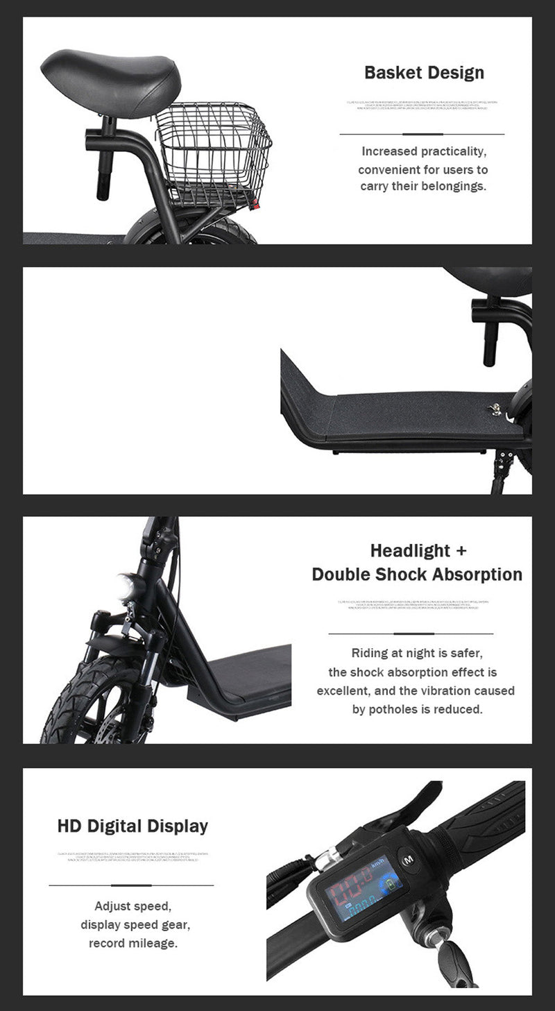 CRONY JL005-02 Small Harley Electric Bicycle Folding Electric Scooter 2 Wheels Electric Motorcycle with Basket - Edragonmall.com