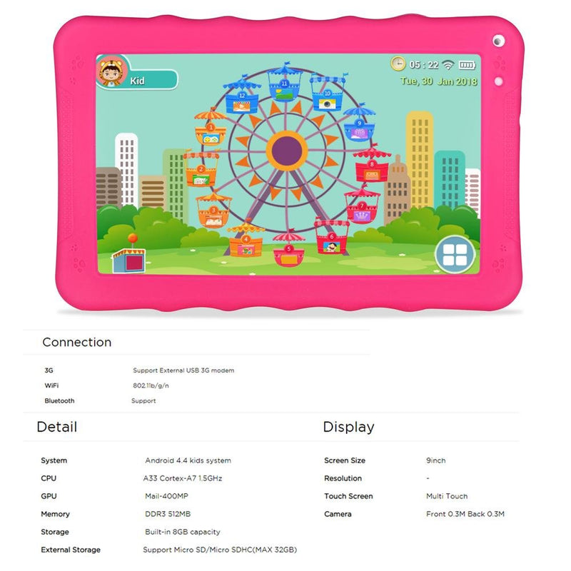 CRONY K19 9-inch 8GB ROM 512MB RAM Android WIFI Kids Tablet | Pink - Edragonmall.com