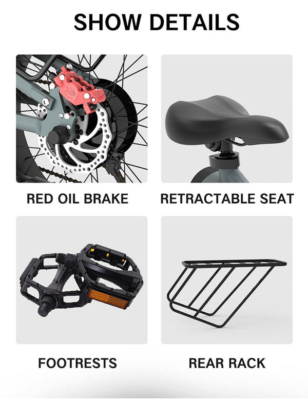 CRONY K20 Plus Electric Bicycle Mountain Electric Bike 1000W 10AH Electric Style Bike Outdoor Entertainment Snow 20 Inch Fat Tire Bike 48V Dirt Bike Electric - Edragonmall.com