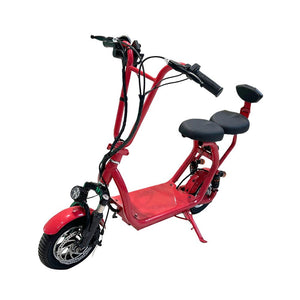 CRONY Mini Harley+Double Seat Electric Scooter 350W 36V 8AH 45KMH Max Speed 8-10KM Range Front Rear Suspension Disc Brakes Aluminum Alloy Frame USB Port LED Light Mobile Phone Holder Easy Foldable | Red