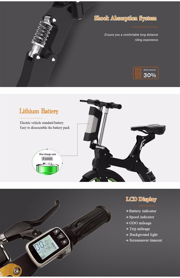 CRONY Mini-Q Fold Electric Bike 36V 250W Portable Electric motorcycle - Edragonmall.com