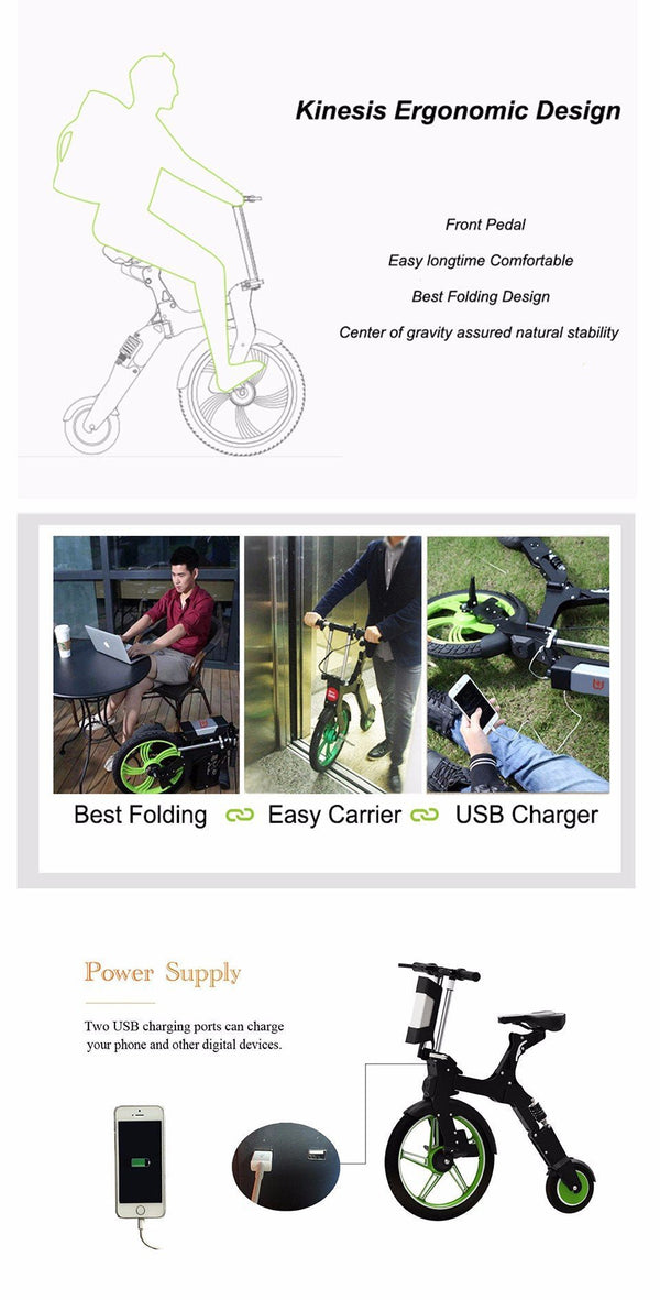 CRONY Mini-Q Fold Electric Bike 36V 250W Portable Electric motorcycle - Edragonmall.com