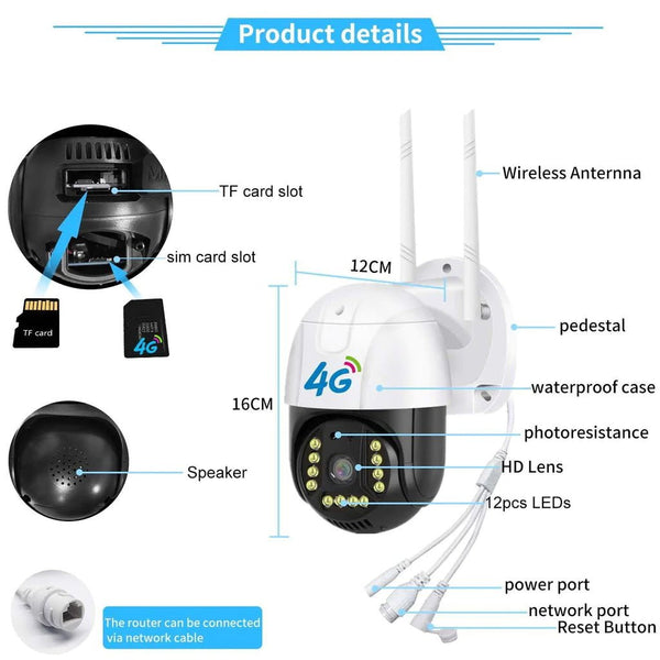 CRONY P20 4G-4K-HD PTZ Camera Outdoor Security Wireless Camera Surveillance 4G Sim Card Support - Edragonmall.com