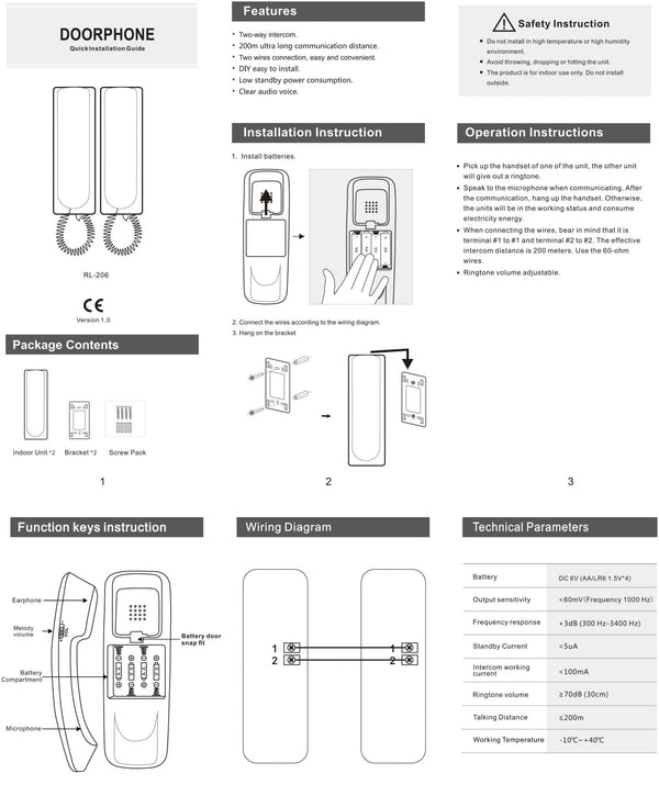 CRONY RL-206 Interphone Special LinerPhone InterPhone Two way Intercom Phone Network Bidirectional Wired door bell - Edragonmall.com