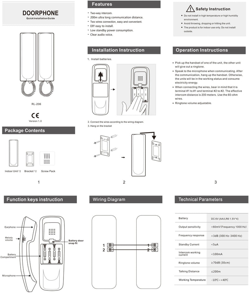 CRONY RL-206 Interphone Special LinerPhone InterPhone Two way Intercom Phone Network Bidirectional Wired door bell - Edragonmall.com