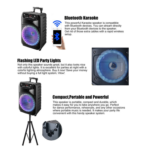 CRONY RX-8148 Speaker 8 Inch Portable Bluetooth Karaoke Wireless Trolley Speaker System With Battery - Edragonmall.com