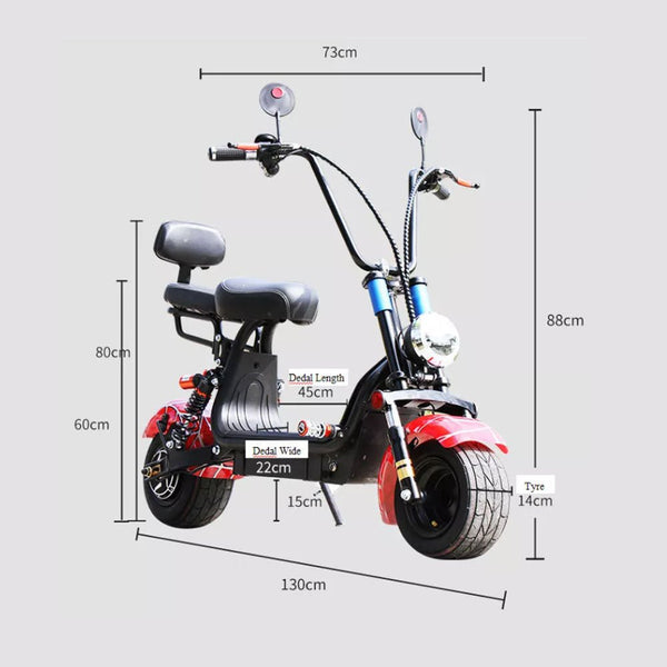 CRONY Small Harley two seat big tires with BT 1000w 60KM/H high power two wheels adult electric scooter motorcycle | UK Flag - Edragonmall.com