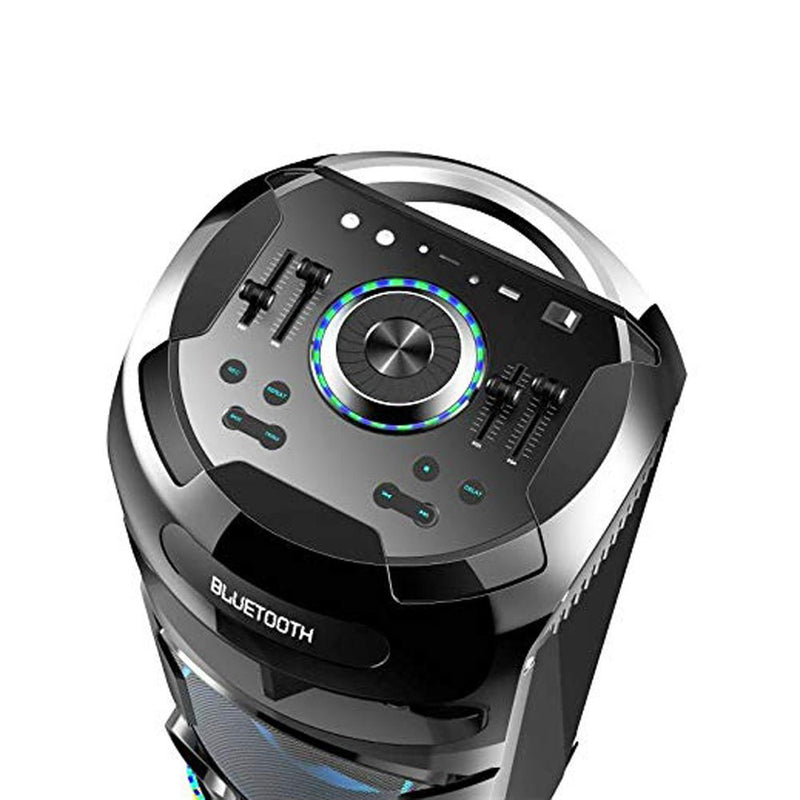 CRONY  SN-128 100W Bluetooth Trolley Speaker with 2 UHF mics Record Function LED Disco Lights Aux FM Radio USB Memory Card