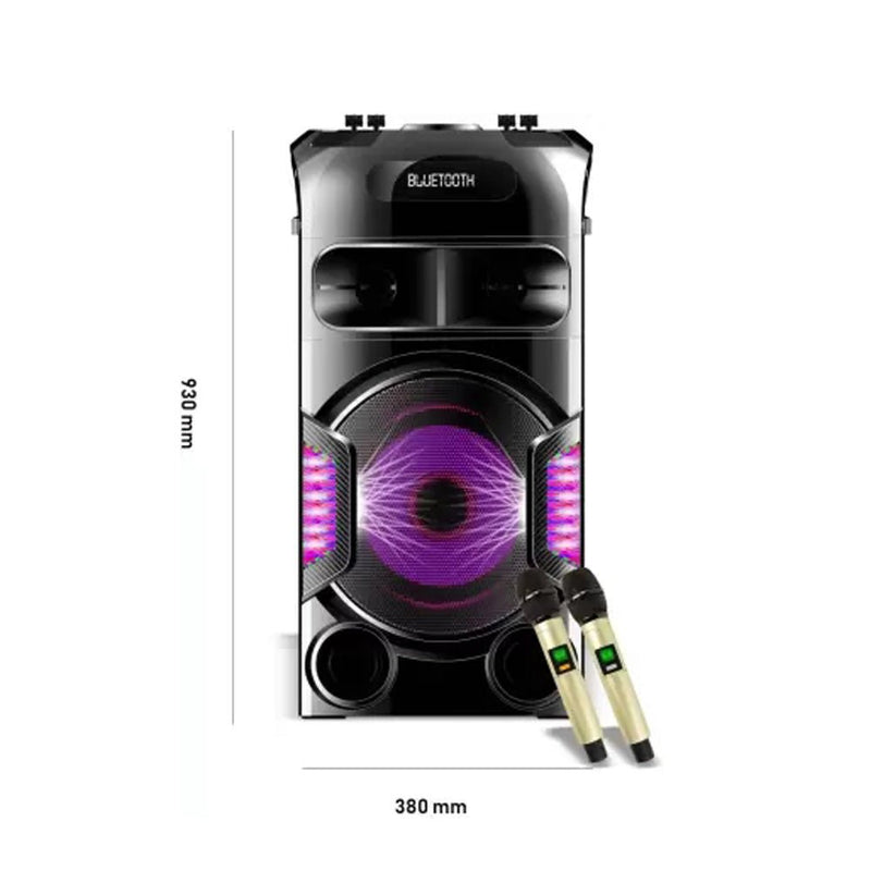 CRONY  SN-128 100W Bluetooth Trolley Speaker with 2 UHF mics Record Function LED Disco Lights Aux FM Radio USB Memory Card