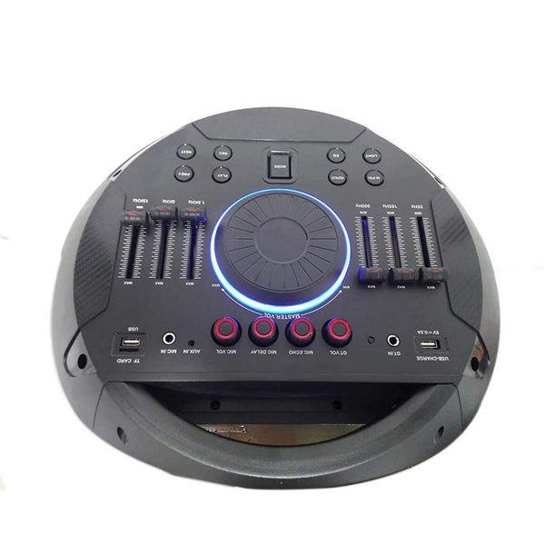 CRONY  SN-128 100W Bluetooth Trolley Speaker with 2 UHF mics Record Function LED Disco Lights Aux FM Radio USB Memory Card