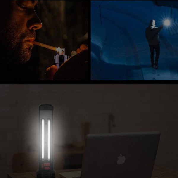 CRONY W5122A Solar Energy Flashlight Plastic with 2835#+3030# Lamp Bead 18650 Battery 2000mAh Switch Type-C Port USB Charging - Edragonmall.com