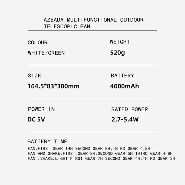 WT-RD09 Telescopic Outdoor Fan With LED lighting Tripod Household Retractable Fan USB Rechargeable Outdoor Camping Multifunctional Fan