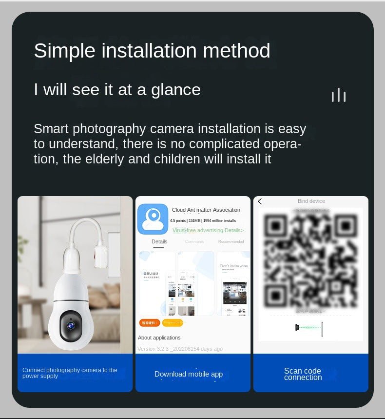 CRONY Y25-1080P light bulb IP Camera dual frequency 2.4g 5g network two-way voice automatic tracking - Edragonmall.com
