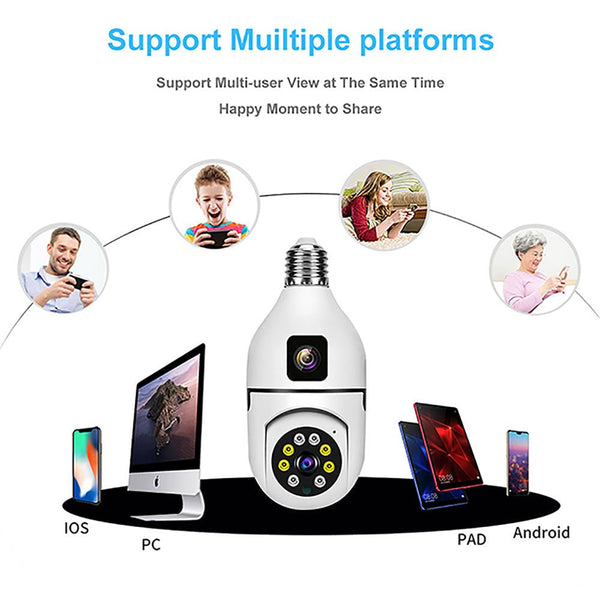 Y27 V380 1080P WIFI Bulb Camera Wireless Baby Monitor Dual Lens Color Night Vision Two-Way Audio