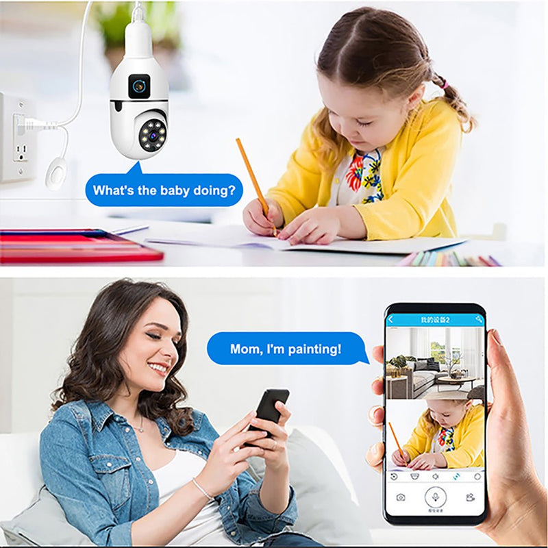 Y27 V380 1080P WIFI Bulb Camera Wireless Baby Monitor Dual Lens Color Night Vision Two-Way Audio