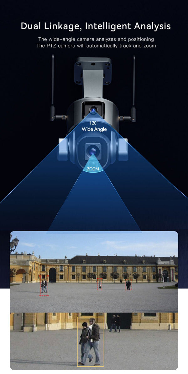 CRONY Y5 4G-4K-8MP-4X Solar Dual Linkage Battery PTZ Camera 8MP Wireless CCTV Camera Outdoor IP66 Waterproof Solar Dual Camera - Edragonmall.com
