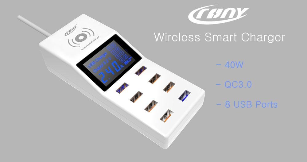 CRONY YC-CDA6W socket 8USB Wireless charging With Display QC3.0 Smart Wireless Fast Charger for iPhone X S9 Mi6 - Edragonmall.com