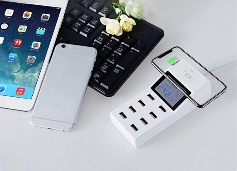 CRONY YC-CDA6W socket 8USB Wireless charging With Display QC3.0 Smart Wireless Fast Charger for iPhone X S9 Mi6 - Edragonmall.com