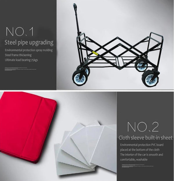 CRONY Ym-003 Folding Shopping Cart With Cover For Beachside Camping Outdoor Heavy Duty Portable Trolley /Blue - Edragonmall.com