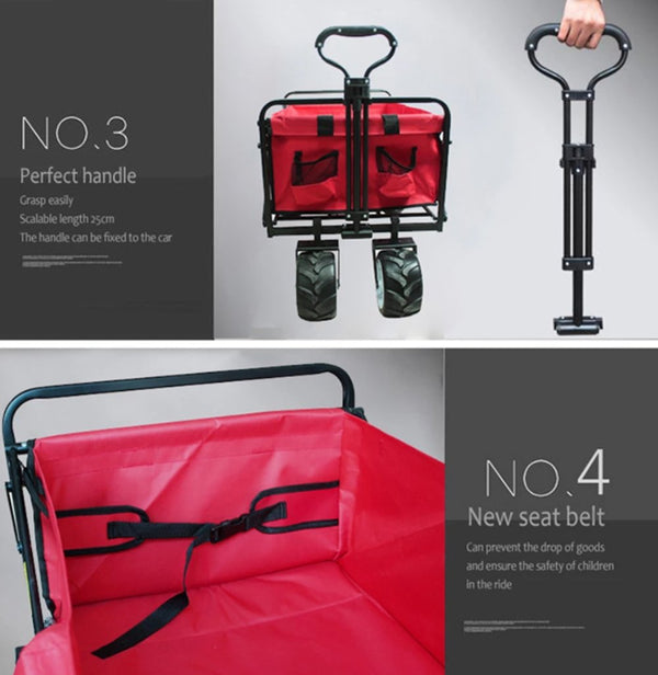 CRONY Ym-003 Folding Shopping Cart With Cover For Beachside Camping Outdoor Heavy Duty Portable Trolley /Red - Edragonmall.com
