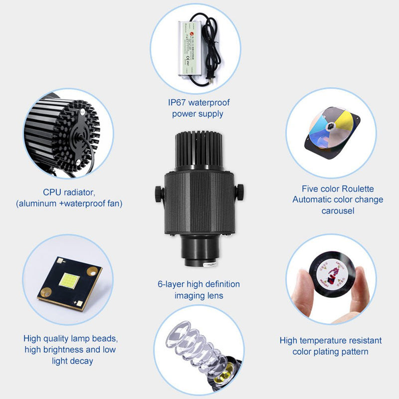CRONY100W 4 pattern switching with motor logo lamp LED HD Projection Advertising DIY LOGO Custom Lmage Projector Lamp LED display - Edragonmall.com