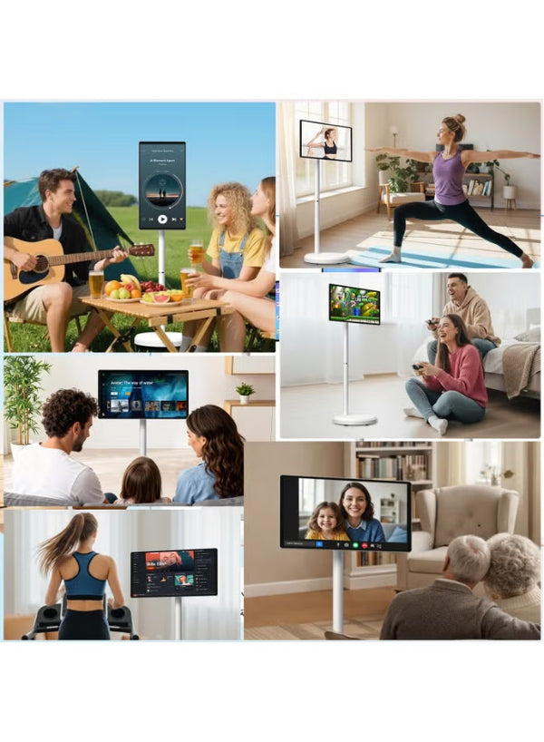 CRONY VLH D01 21.5 Inch Smart Portable TV, 1080P Touch Screen Monitor on Rolling Wheels, 8MP Camera, EDLA-Certified, 6GB RAM 128GB Storage, 4-6H Battery, Rotatable Screen with Stand, Wireless Casting