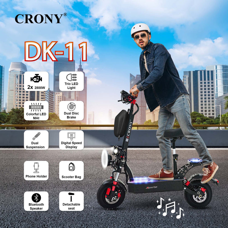 CRONY DK-11 LED 2800W high-performance E-Scoot bike built for power and stability. It features dual 2800W motors reaching speeds up to 95 KM/H, powered by a 60V 13AH lithium battery with a range of 25–40 KM