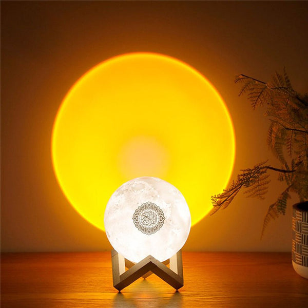 EQUANTU SQ-175 Creative Moon Lamp Quran Speaker Kids Night Light 7 Colors LED 3D Star Moon Light with Stand - Edragonmall.com
