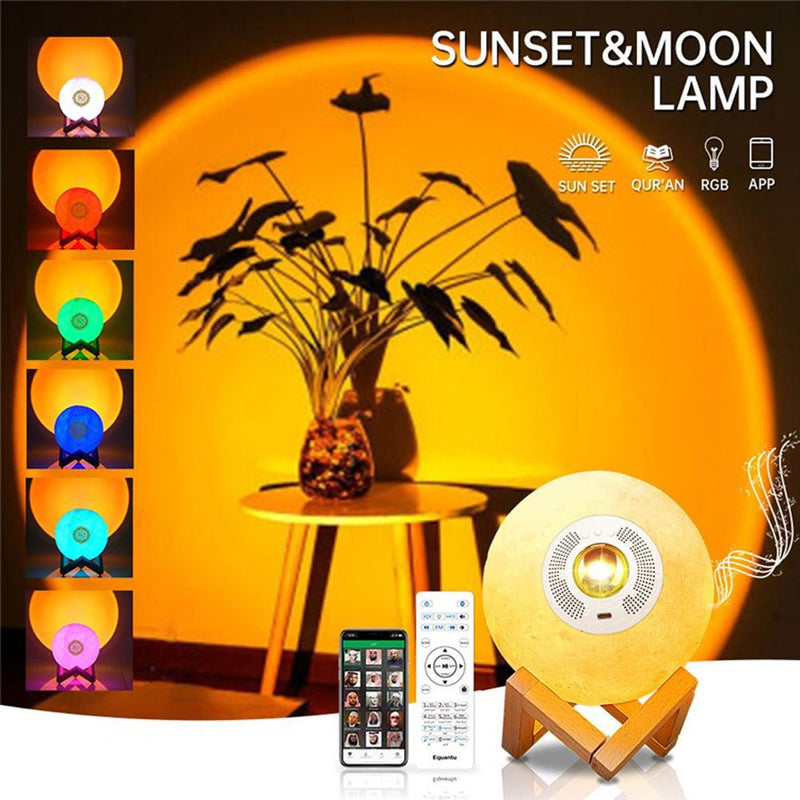 EQUANTU SQ-175 Creative Moon Lamp Quran Speaker Kids Night Light 7 Colors LED 3D Star Moon Light with Stand - Edragonmall.com
