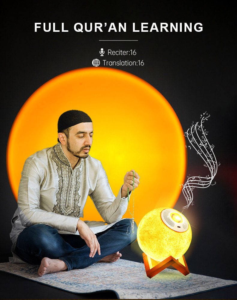 EQUANTU SQ-175 Creative Moon Lamp Quran Speaker Kids Night Light 7 Colors LED 3D Star Moon Light with Stand - Edragonmall.com