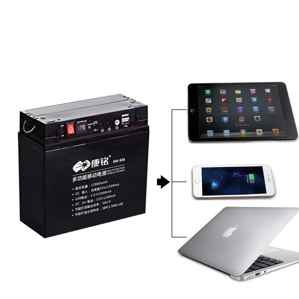 KAMISAFE KM920 Multifunctional Battery with Two 5 Watt Bulbs Portable Power Station for Camping Fishing - Edragonmall.com