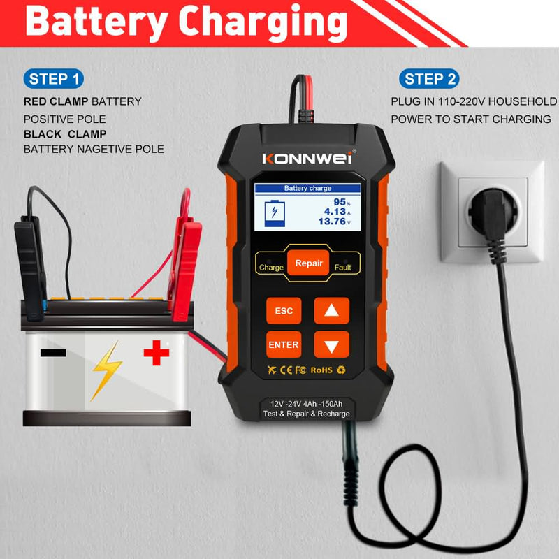 KONNWEI KW520 12V/10A-24V/5A Battery Tester+Charger+Repair Tool with tester and repair function - Edragonmall.com