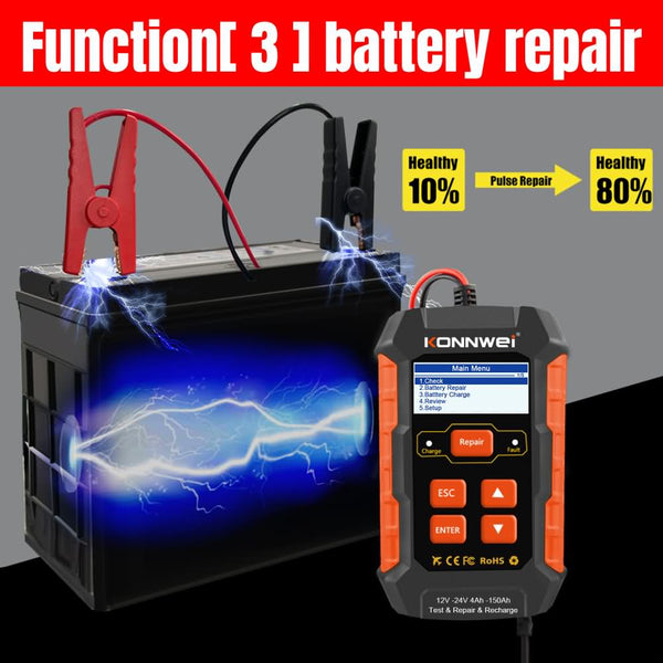 KONNWEI KW520 12V/10A-24V/5A Battery Tester+Charger+Repair Tool with tester and repair function - Edragonmall.com
