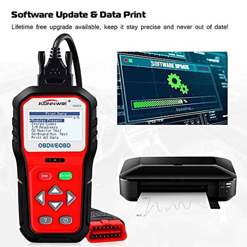 KONNWEI KW818 OBD2 Scanner 2.8" Large Screen OBDII Code Reader with Battery Test Function for All 1996 and Newer OBD II Protocol Cars - Edragonmall.com