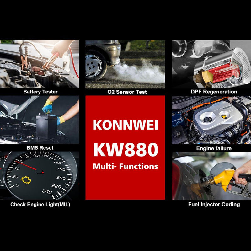KONNWEI KW880 Battery Tester Car OBDII Battery Match Reset Tool OBDII Diagnostic Fault Scanner For 6V-12V Auto Motorcycle - Edragonmall.com