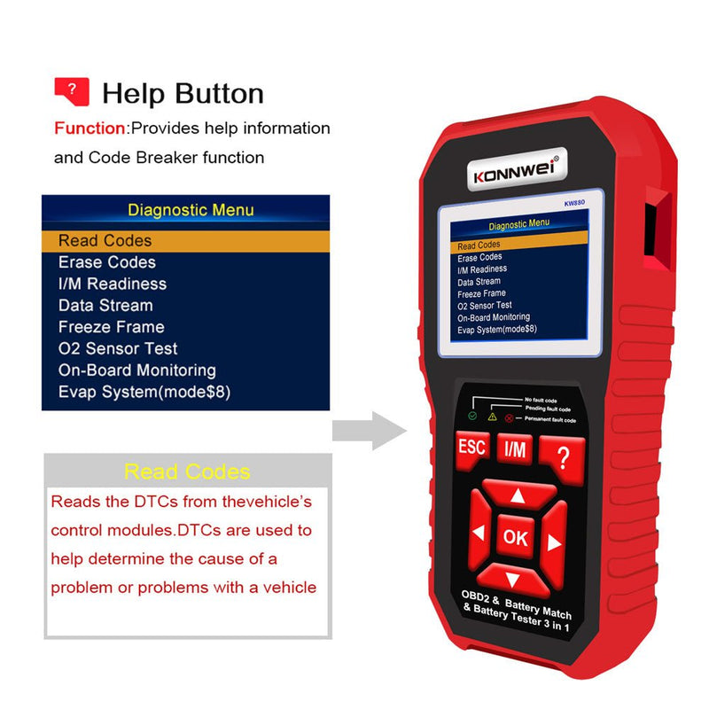 KONNWEI KW880 Battery Tester Car OBDII Battery Match Reset Tool OBDII Diagnostic Fault Scanner For 6V-12V Auto Motorcycle - Edragonmall.com
