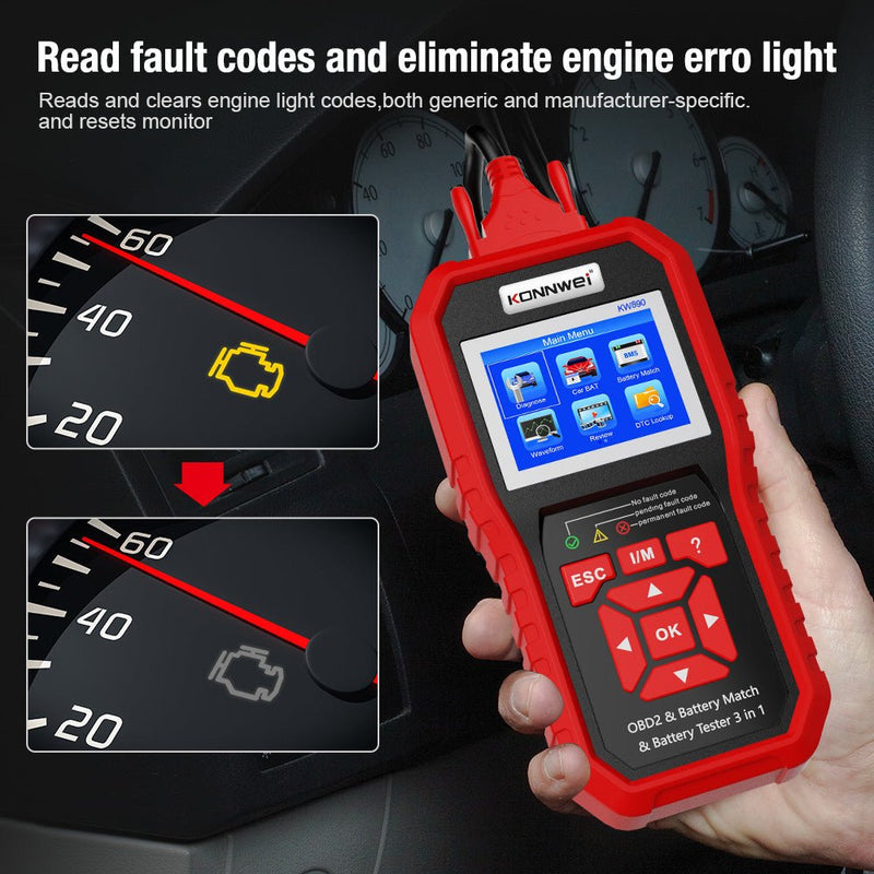 KONNWEI KW890 Battery Tester Car OBDII Oil Service Light Reset Tool OBD2 Scanner Car Professional Automotive Code Reader Diagnose Tool - Edragonmall.com