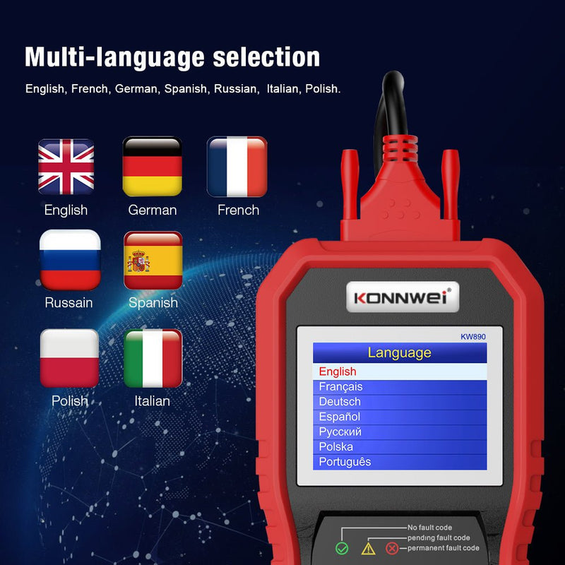 KONNWEI KW890 Battery Tester Car OBDII Oil Service Light Reset Tool OBD2 Scanner Car Professional Automotive Code Reader Diagnose Tool - Edragonmall.com