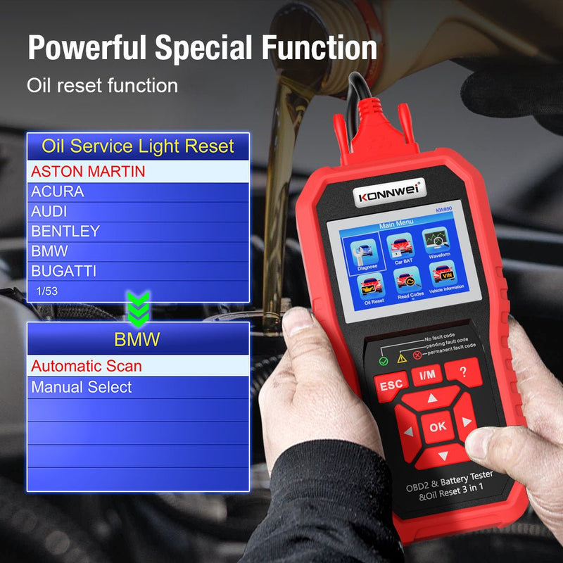 KONNWEI KW890 Battery Tester Car OBDII Oil Service Light Reset Tool OBD2 Scanner Car Professional Automotive Code Reader Diagnose Tool - Edragonmall.com
