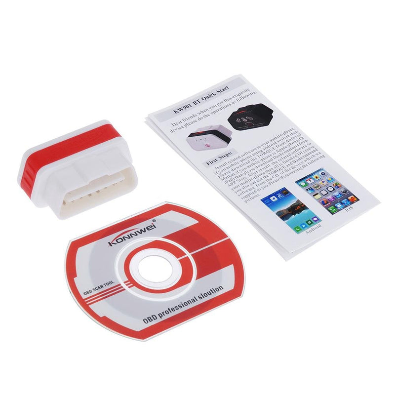 Konnwei KW901 OBD2 Car Bluetooth 3.0 Scanner ELM327 Car Diagnostic Tool - RED-2 - Edragonmall.com